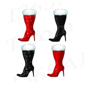 Clipart de bota de Papá Noel femenina, gráficos festivos, clipart navideño, invitaciones con botas, creación de tarjetas, decoraciones, comerciales