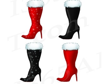 Santa Clipart, Women's Clipart, Holiday graphics, Christmas clipart, boot invitations, card making, Decorations, Commercial