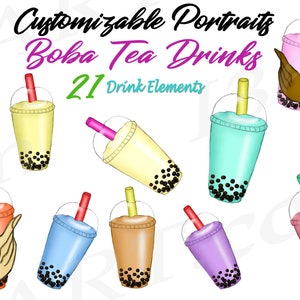 Boba Tea clipart, Best Friends Clipart, Boba Drinks Clipart, Beverages clipart, Best Friend Accessories, Tea Bar, Custom Drinks Clipart