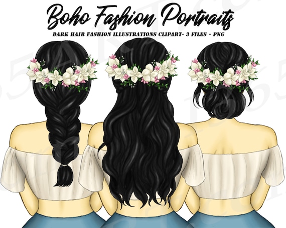 Fashion Girl Clipart Boho Fashion Portraits Hairstyles