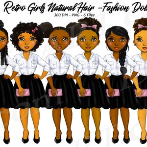 Retro Girls Clipart, Natural Hair, Black Girls, African American, 50s, Black Skirts, Fashion Girl Clipart, Vintage, Curvy, Planner Girl, PNG image 1