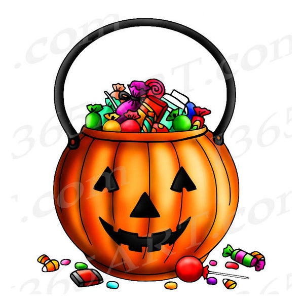 Halloween Trick or Treat Bag Clipart, Digital Stamp, Coloring Page (PNG)