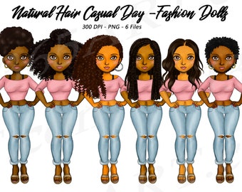 Black Woman Clipart, Black Women Clipart, Denim Girl, Black Girl Planner, African American, Fashion Girl Clipart, Digital Download