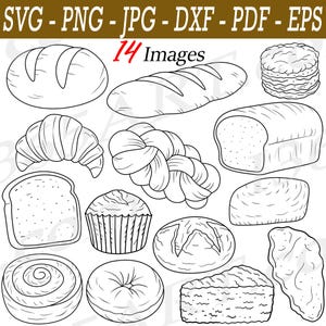 Pão SVG, Sourdough svg, Pão Clipart, Arte de linha de padaria, Croissant, Baguete, Desenhado à mão, Contornos simples, Arquivos de corte, Cricut, Silhueta