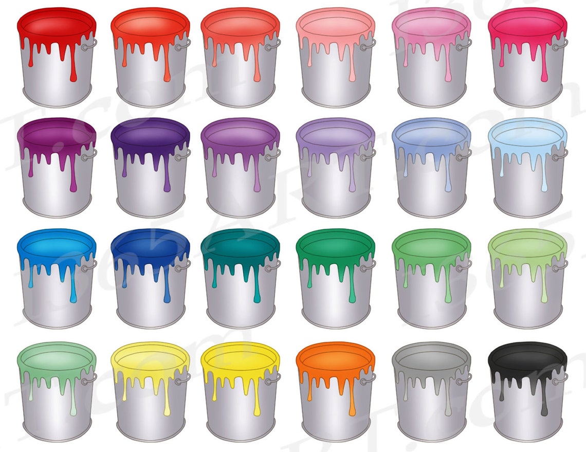 Buy 3 Get 1 Free Colorful Paint Bucket Clipart Paint Bucket Etsy