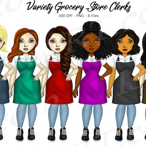 Buy 3 Get 1 Free Grocery Store Clerks Clipart, Store Clerk, Essential Workers, Shopping, African American, Blonde, Ginger, Brunette, Curvy