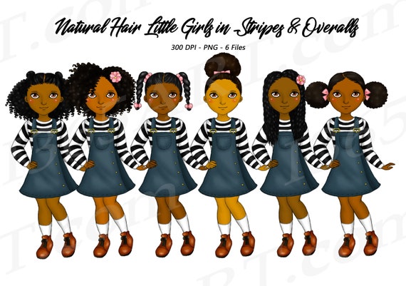 Little Black Girl Clipart, Little Girl Clipart, Black & white stripes, Afro Girl Clipart, African American, Black Girl Magic, Fashion Girls Il_570xn