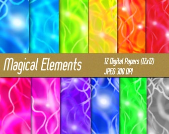 Elemento mágico paquete de papel digital, luces y orbes, plasma, texturas de scrapbook, suministros imprimibles, artesanías de papel, comercial