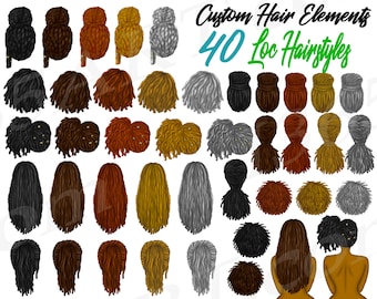Lock Frisuren Clipart, natürliches Haar Dreadlocks, PNG (digitaler Download)