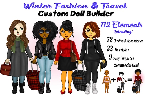 Winter Fashion Clipart, Custom girls clipart, Customizable, Winter Travel, Best Friends, DIY, Dress Up, Illustrations, Custom Doll Builder Il_570xn