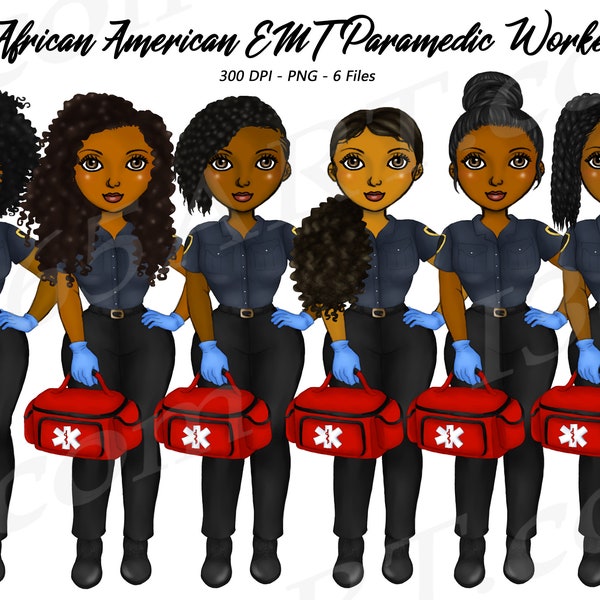EMT Clipart, Black Woman Nurse Clipart, Medical Clipart, Black Girl Planner, African American, Black Women, Female Doctor, Digital Download