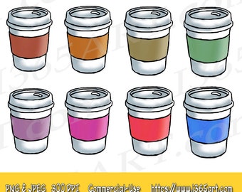 Imágenes prediseñadas de tazas de café dibujadas a mano, gráficos para scrapbooking (descarga digital)