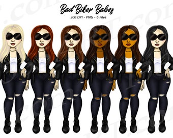 Biker Girl Clipart, Leather Jackets, Fashion Girl Clipart, Biker Babes, African American Clipart, Curvy Girl Clipart, Planner Girl Clipart