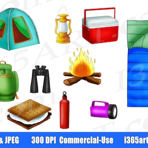 Camping Clipart, Camping Clip art, Outdoor Graphics, Scrapbooking, Invitations, Digital Download, PNG JPEG, Commercial