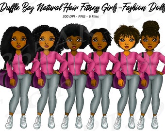 Natural Hair Clipart, Fitness Girls Clipart, Fashion Girls, Gym, Duffel Bag, Black Girl, Workout Girls, Curvy, African American clipart