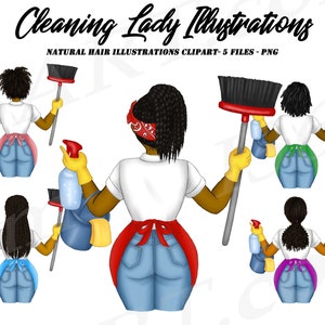 Zwarte schoonmaakster clipart, schoonmaak bedrijfslogo, zwarte vrouw, schoonmaakservice, Afro-Amerikaans, klusjes, vrouwelijke conciërge, natuurlijk haar