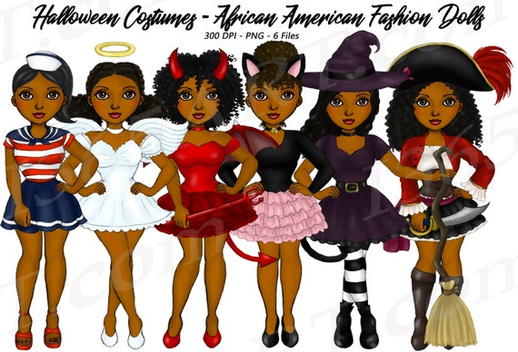 Halloween Girls Clipart, Halloween Costumes, Natural Hair, Fashion Girl Clipart, Black Girl, Halloween Party, Curvy Girls, African American Il_570xn