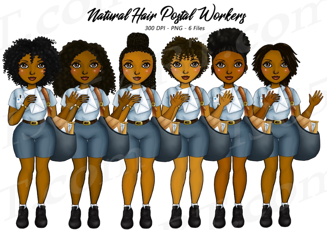 Black Postal Worker Clipart, African American Women, Natural Hair (PNG ...
