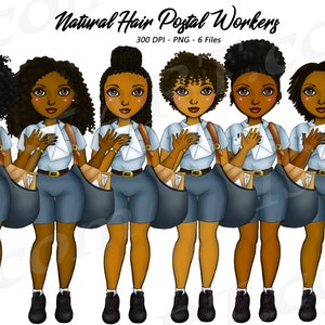 Clipart di postino nero, clipart di donna nera, capelli naturali, postina, donne nere, ragazza nera, afroamericana, donna delle consegne