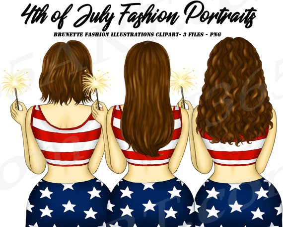4th of July Clipart, Fashion Girl, Independence Day, Portraits, Hairstyles, Brunette, Best Friends, Planner Dashboard, America, Patriotic Il_570xn