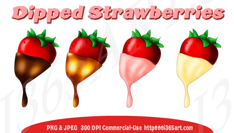 Chocolate Strawberries Valentine's Clipart, Party, Invitations, Scrapbooking, Caramel, Strawberry, White Chocolate, PNG Commercial 画像 1