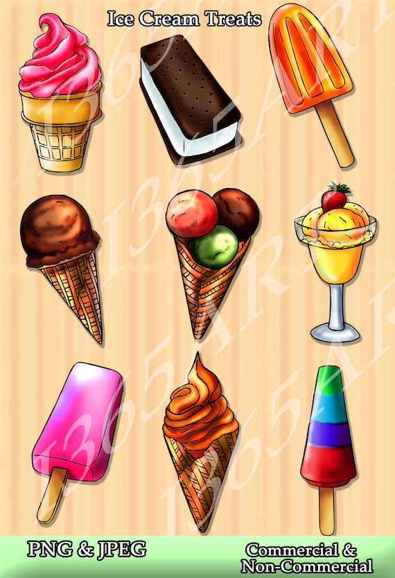 Ice Cream Clipart, Ice Cream clip art, Frozen Treats, cone, popsical