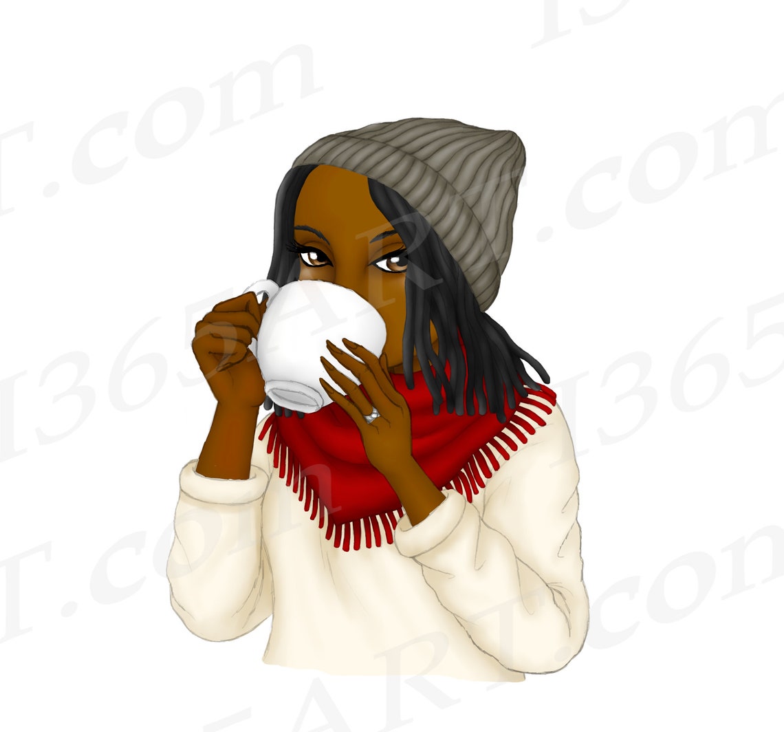 Winter Tea Sipping Girls Clipart Black Woman Clipart Fashion - Etsy