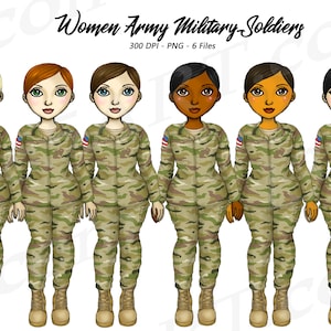 Chibi Army Women clipart, Military woman Clip art, Female Soldier, Memorial Day PNG, Veteran illustration, Female Troops, African American