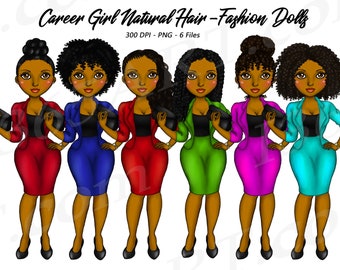 Business Woman Clipart, Girl Boss Clipart, Career Girl Clipart, Natural Hair Clipart, Black Girl Clipart, Work Day, African American