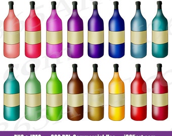Immagini clipart di bottiglie di vino colorate e grafiche di vigneti (PNG e JPEG)