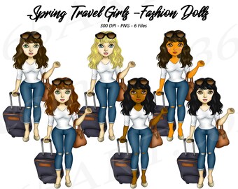 Spring Travel Girl Clipart, Planner Stickers (Digital Download)