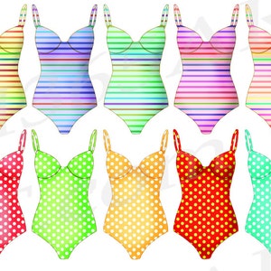 Buy 3 Get 1 Free Swimsuit Clipart, Swimsuit Clip art, Stripes, Polka Dot, One Piece, Swimwear, Bathing Suit, Swimming, Summer, Fashion image 2