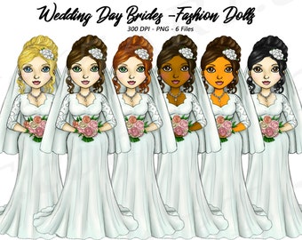 Bride Clipart, Wedding Girl Clipart, Marriage Clip Art, Fashion Girl Clipart, Bridal, Curvy, Illustration, Planner Doll, African American