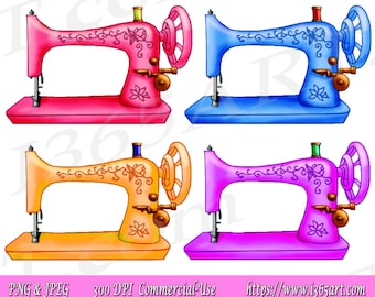 Clipart di macchina da cucire vintage, grafica disegnata a mano (PNG, JPEG)