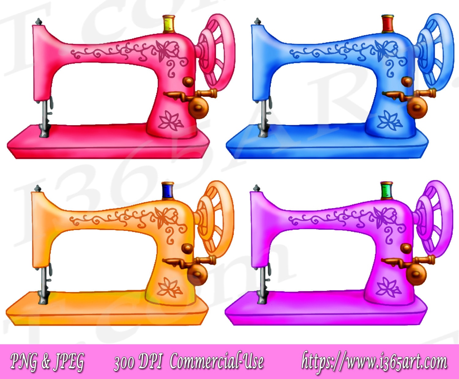 Watercolor Individual PNG. Vintage Sewing Machine Clip Art. Branding Kit,  DIY Clipart. Instant Download. 