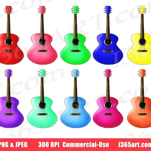 Acoustic Guitar Clipart, Guitar Clip art, Rock star, Rainbow Guitars, Rock and Roll, Wooden Guitar, Printable, PNG, Download, Commercial