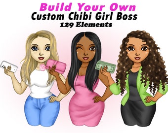 Girl Boss Clip art, Best Friends Clipart, Chibi PNG, Black Women Clipart, Custom Logo, Customizable, Besties Digital Download