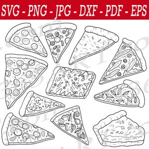 Pizza Slice svg, Pizza svg vector, Pizza Outlines, Italian food Illustrations png, JPG, DXF, PDF, Hand Drawn pizza line art Instant Download