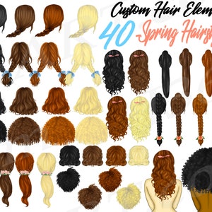Spring hairstyles clipart, Custom Spring Hairstyles, Hairstyle Clipart, Flower Hairstyles, Women, April Fashion, DIY, Planner, Illustrations