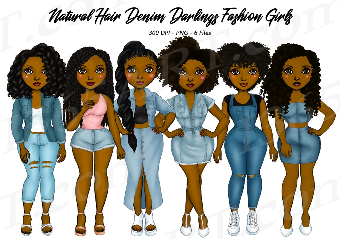 Denim Girl Clipart Black Woman Clipart Natural Hair Black - Etsy