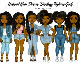 Denim Girl Clipart, Black Woman Clipart, Natural Hair, Black Girl Clipart, Afro Woman, African American, Spring Fashion Girls, Curvy