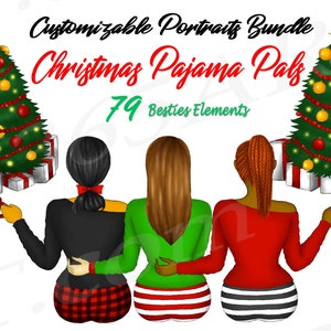 Best Friends Clipart, Christmas Best Friends Clipart, Christmas Pajamas Clipart, Custom Besties Clipart, Holiday Girls Clipart, PNG Download image 1