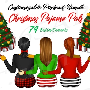 Beste Freunde Clipart, Weihnachten beste Freunde Clipart, Weihnachten Pyjamas Clipart, benutzerdefinierte Besties Clipart, Urlaub Mädchen Clipart, PNG Download