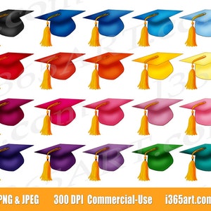 Graduation Caps clipart, afstuderen hoeden illustraties, afstudeerfeest, universiteit clipart, college, pictogrammen, png, commercieel