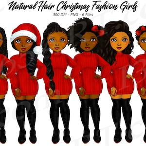 Black Christmas Girl Clipart, Natural Hair, Black Girls Clip art, Black Women, African American, Holiday Girl, Winter Girl Clipart, Curvy