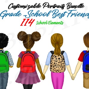 Kinder beste Freunde Clipart, zurück zu Schule Clipart, kleine Mädchen Clipart, Junge Clipart, Grundschulkinder, anpassbar