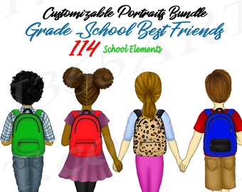 Kids Best Friends Clipart, Back To School, Customizable Graphics