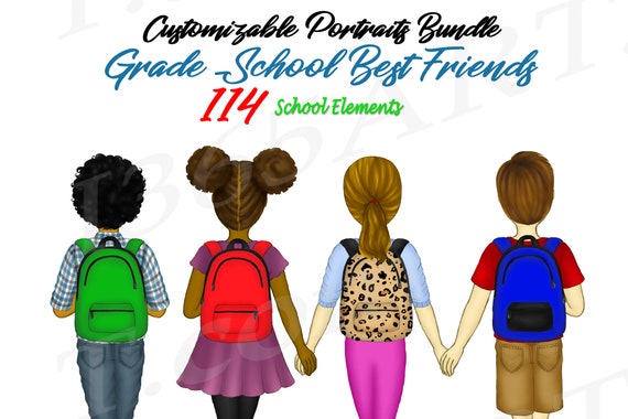 School Kids Clipart Best Friends Clipart Back To School Clipart Little Girl Clipart Little Boy Clipart Grade School Kids Customizable By I 365 Art Catch My Party