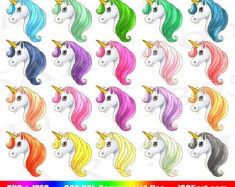 Buy 3 get 1 Free Unicorn Heads Clipart, Unicorn Heads, Clip Art, Unicorn Clipart, Unicorn, Rainbow Unicorns, Planner Stickers, Scrapbooking