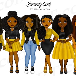 Black Sorority Clipart, Natural Hair, Black Woman, Black Girl, African American clipart, Sisterhood, Fashion black, gold, Curvy Girls
